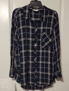 Terra & Sky 2x (20/22) Blue/blk/white Plaid Tunic. Like New. Not Flannel.
